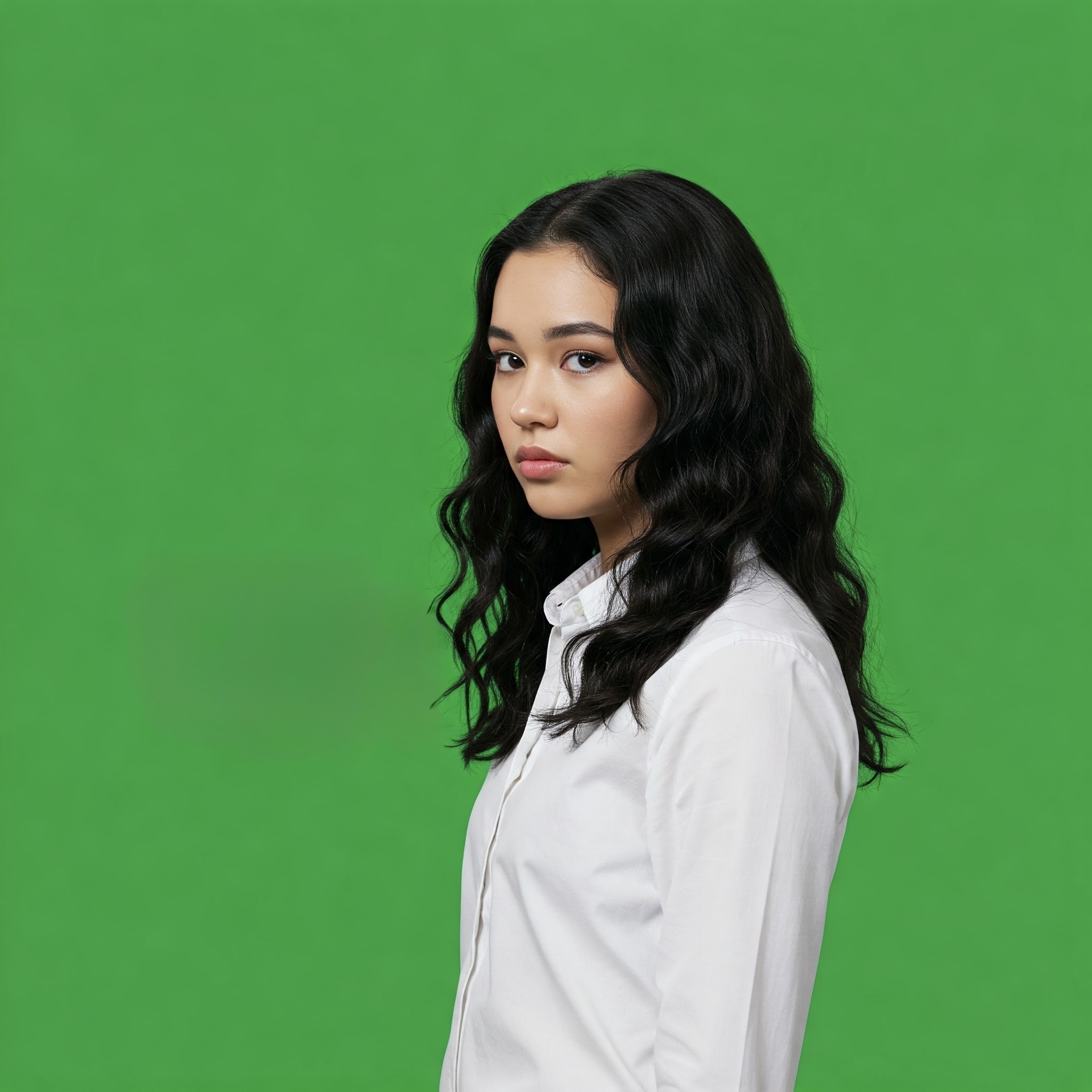 photo of Thoughtful Young Woman Looking Away Against Green Screen